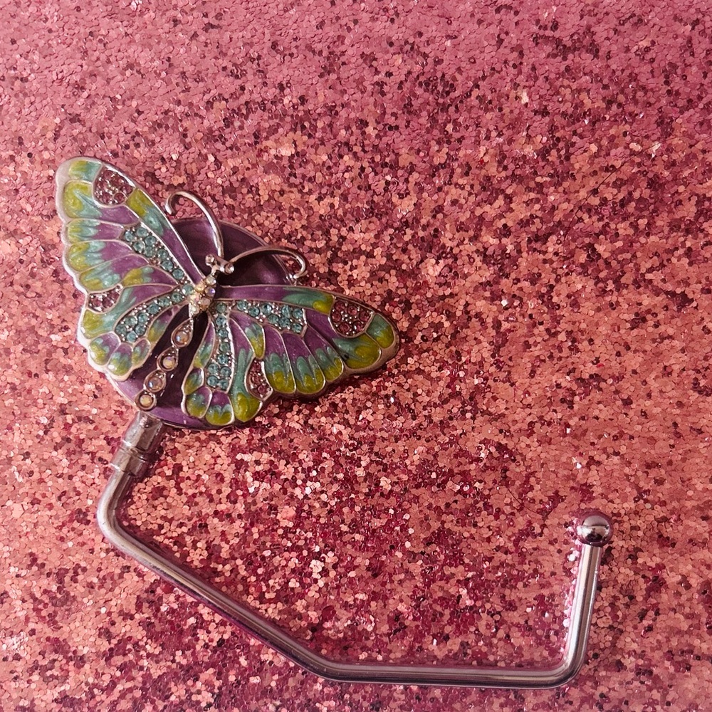 Enamel Butterfly Handbag Hook - Green & Purple